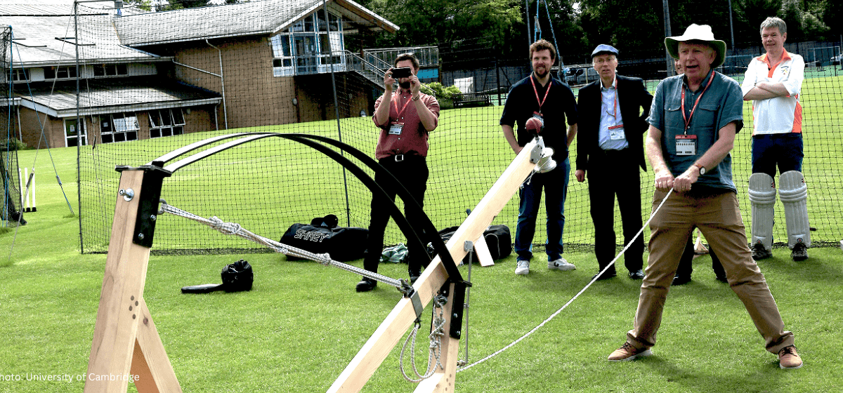 Professor Hugh Hunt leads engineering team to recreate historic cricket bowling machine